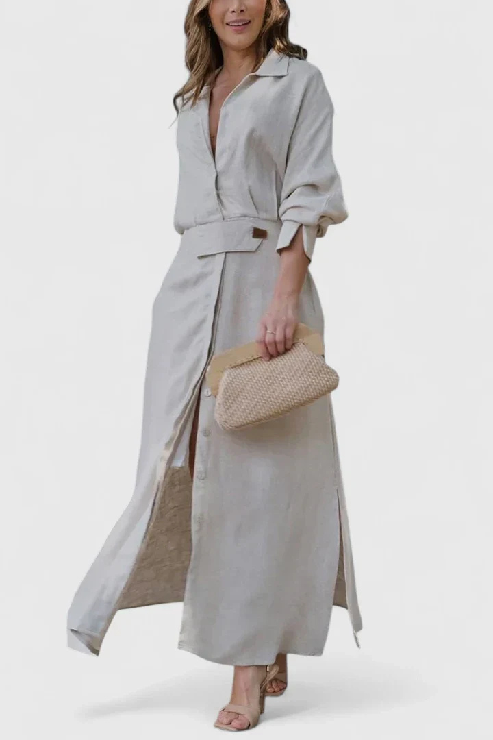Della | Women's Linen Belted Button-Down Maxi Shirt Dress Carol & Margaret Wilmington