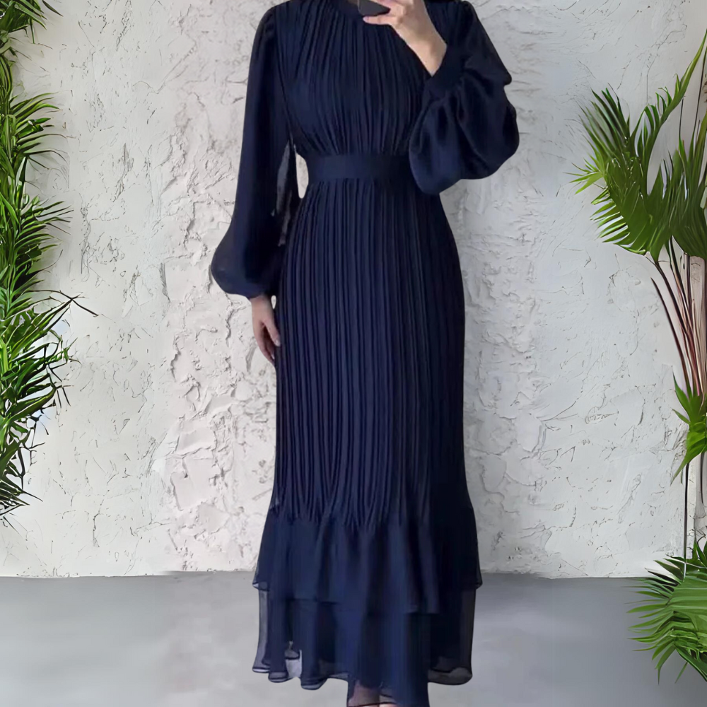 Erica | Women's Chiffon Pleated Mock Neck Long Sleeve Maxi Dress Carol & Margaret Wilmington