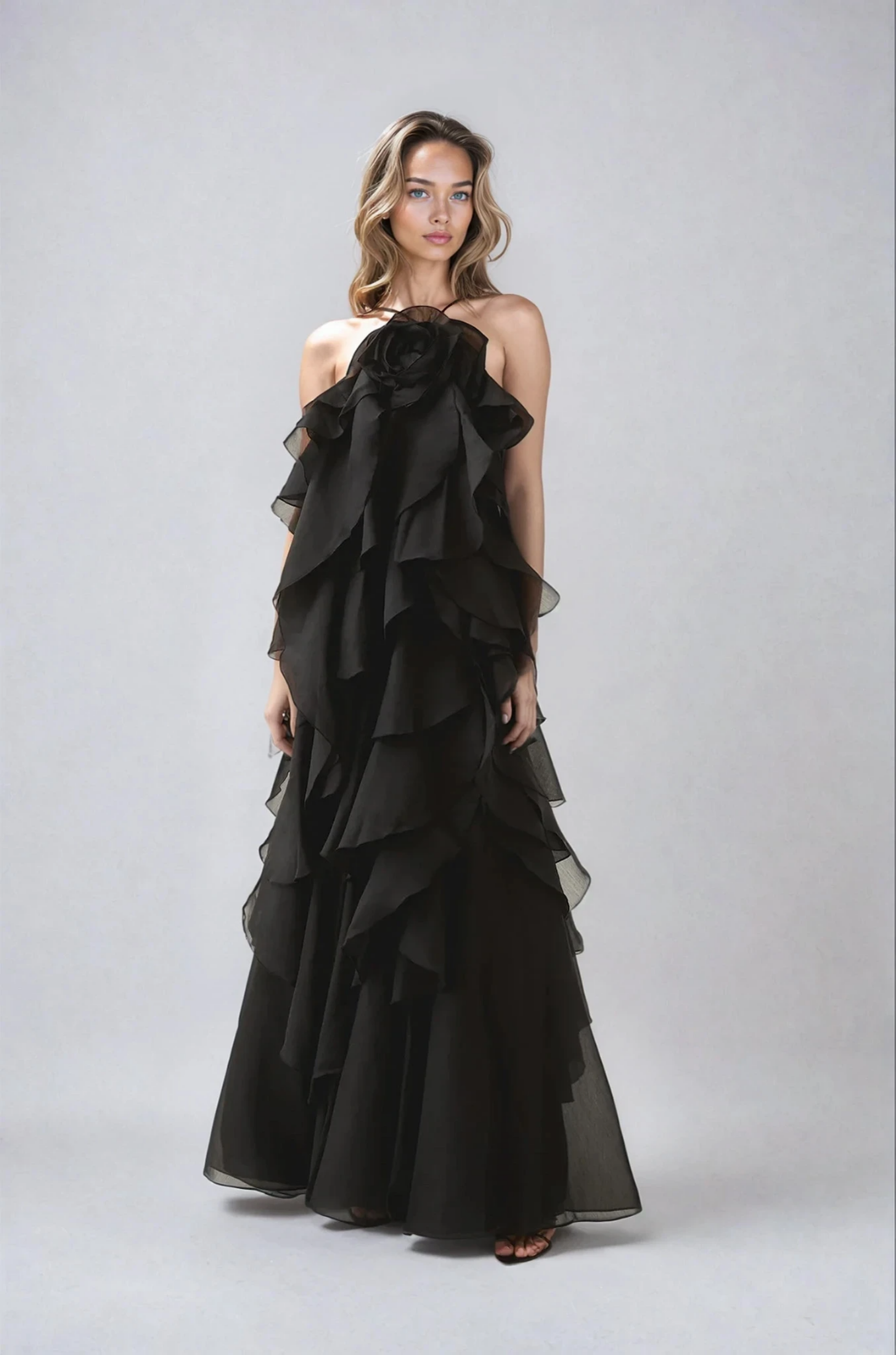 Callie | Women's Chiffon Tiered Ruffle Halter Neck Maxi Dress Carol & Margaret Wilmington