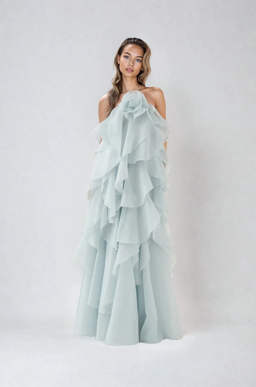 Callie | Women's Chiffon Tiered Ruffle Halter Neck Maxi Dress Carol & Margaret Wilmington