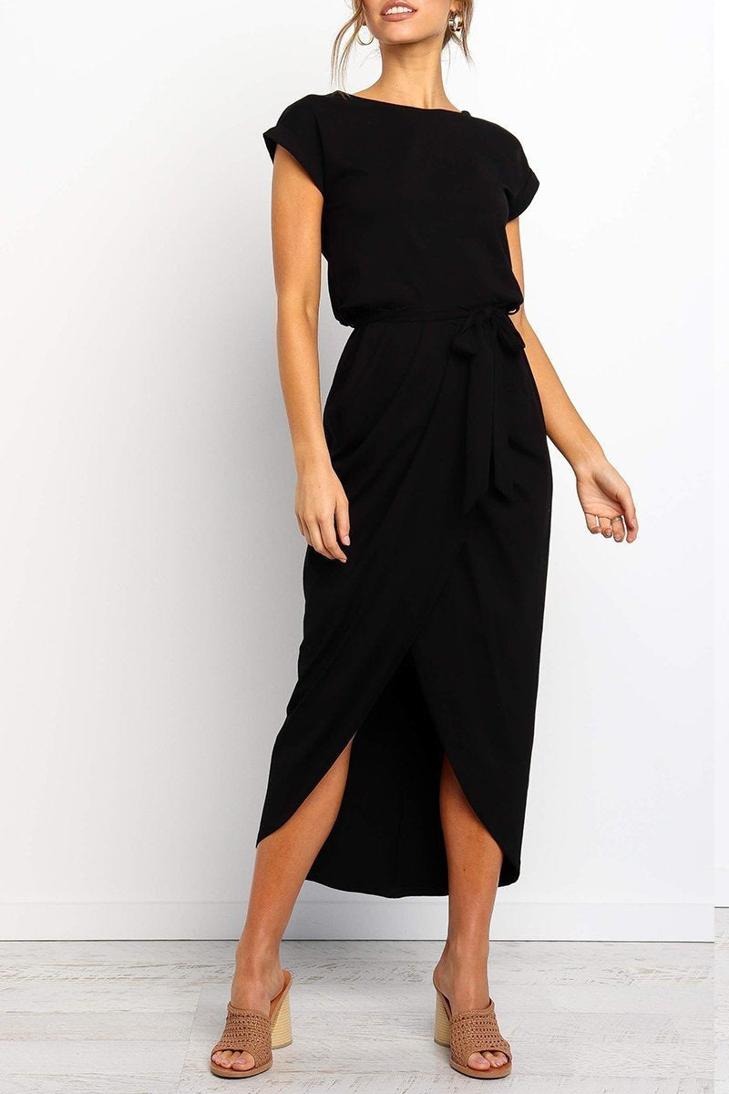 Delaney | Women's Chiffon Cap Sleeve Belted Wrap Midi Dress Carol & Margaret Wilmington