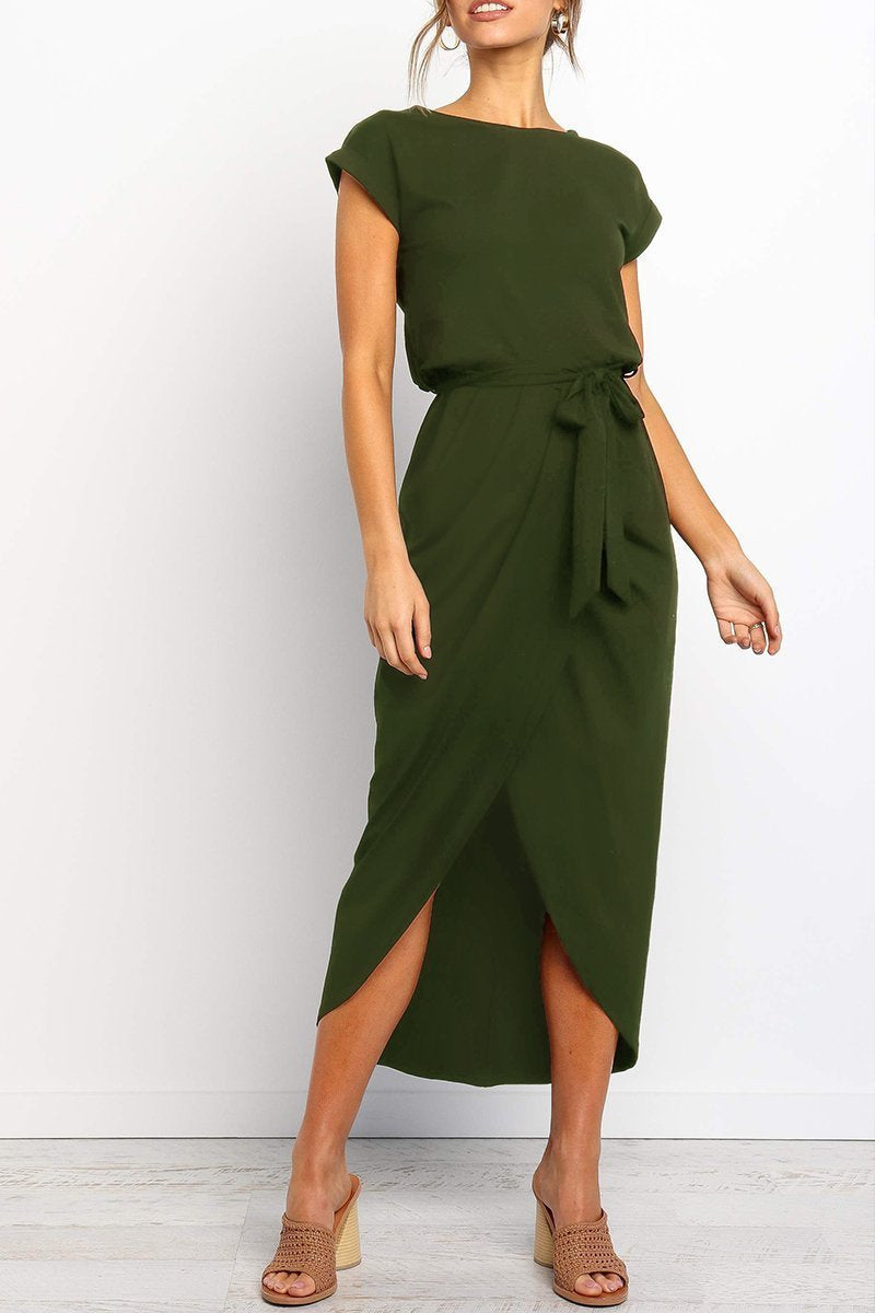 Delaney | Women's Chiffon Cap Sleeve Belted Wrap Midi Dress Carol & Margaret Wilmington