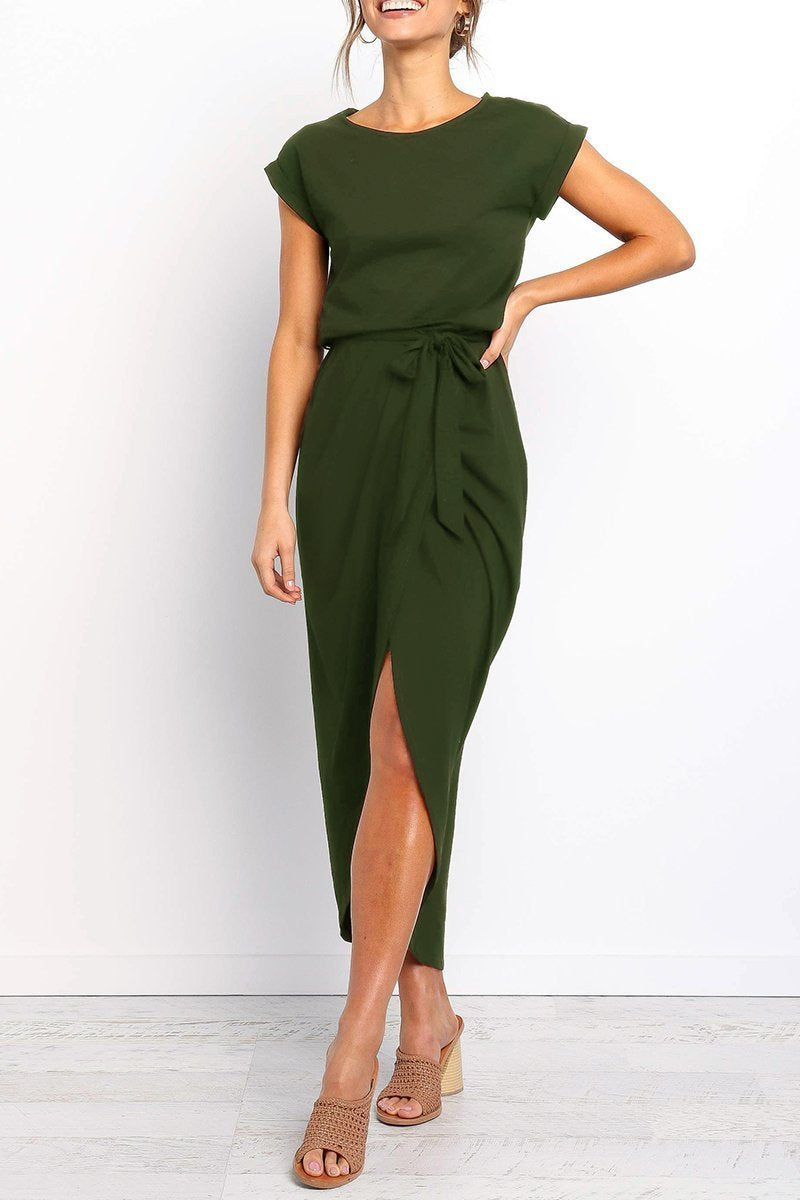 Delaney | Women's Chiffon Cap Sleeve Belted Wrap Midi Dress Carol & Margaret Wilmington