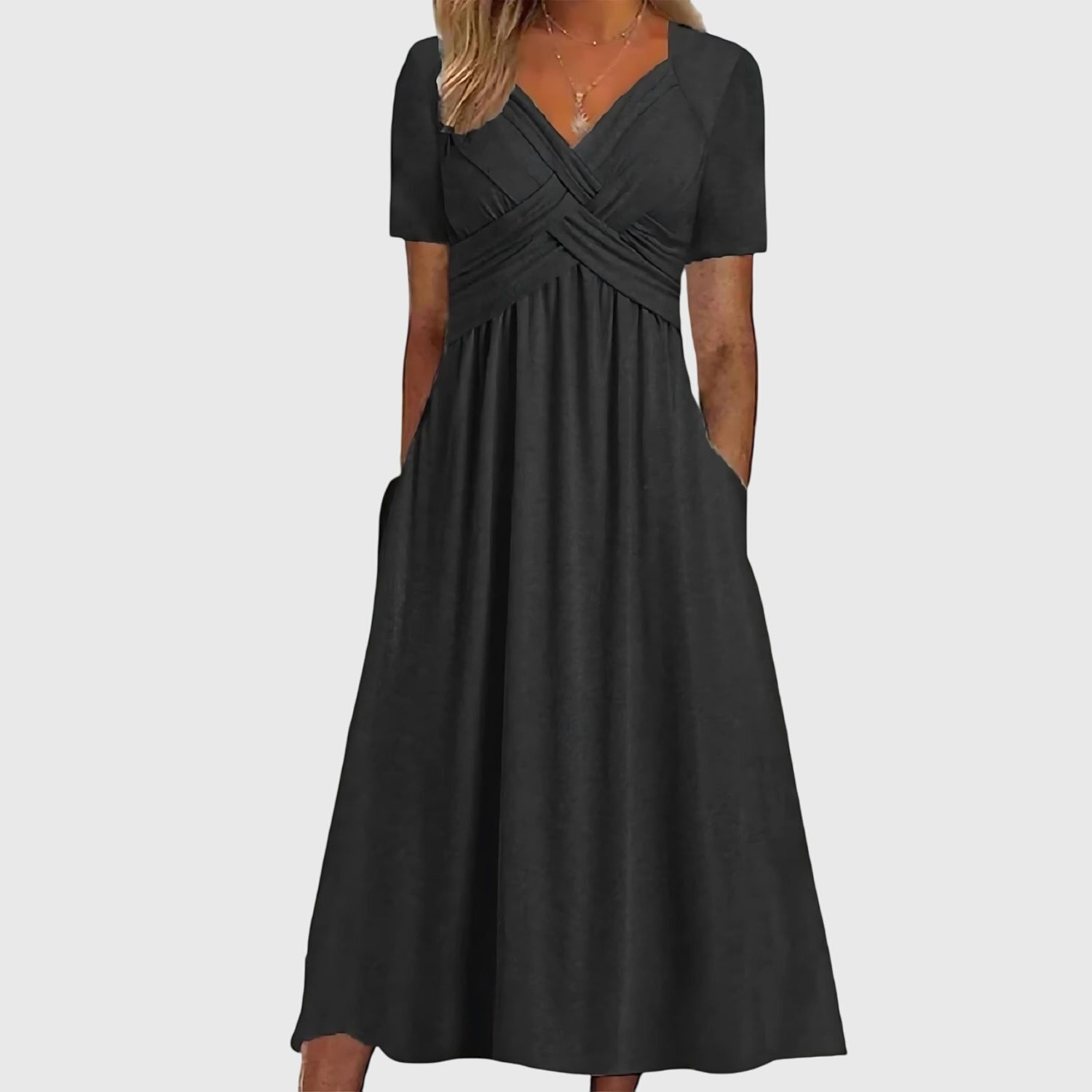 Jennie | Women's Stretch Cross-Front V-Neck Midi Dress Carol & Margaret Wilmington