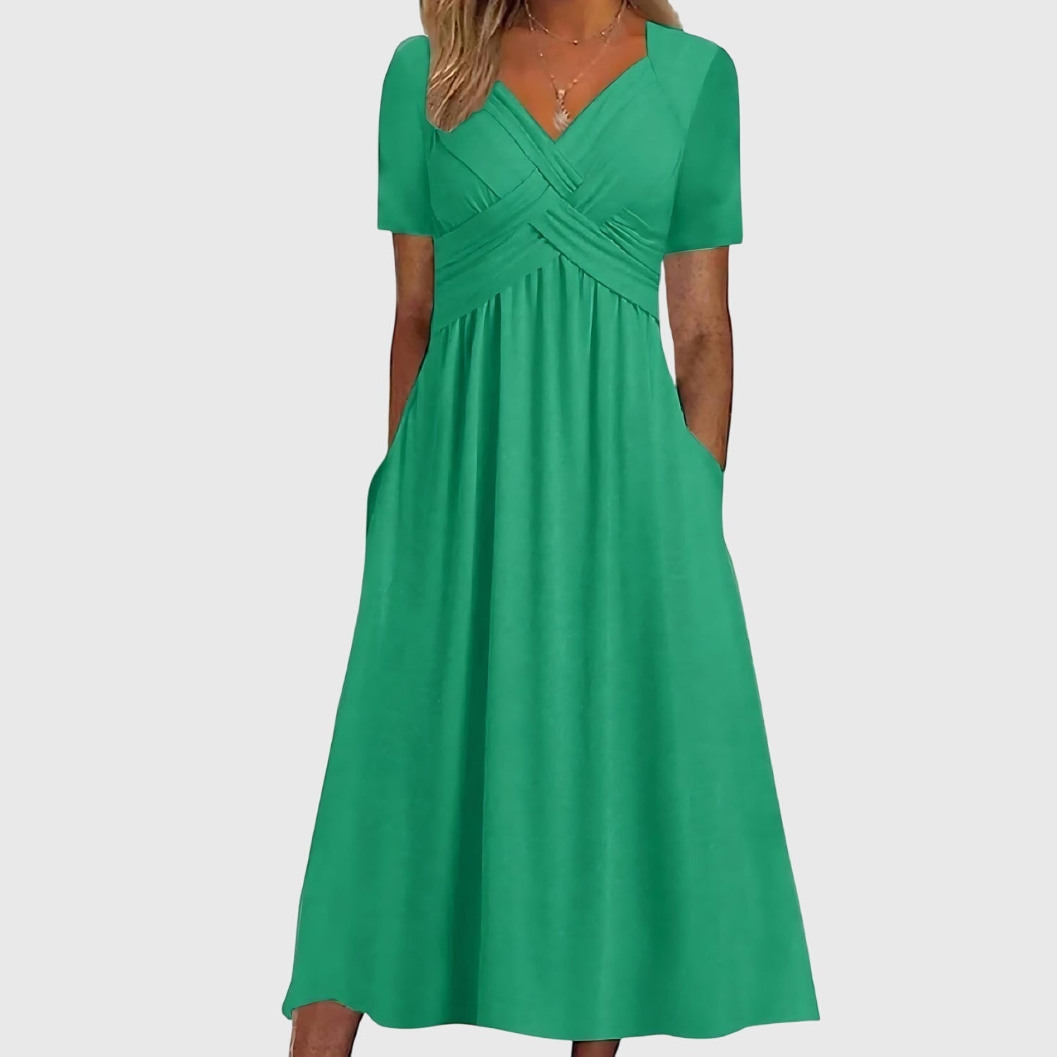 Jennie | Women's Stretch Cross-Front V-Neck Midi Dress Carol & Margaret Wilmington