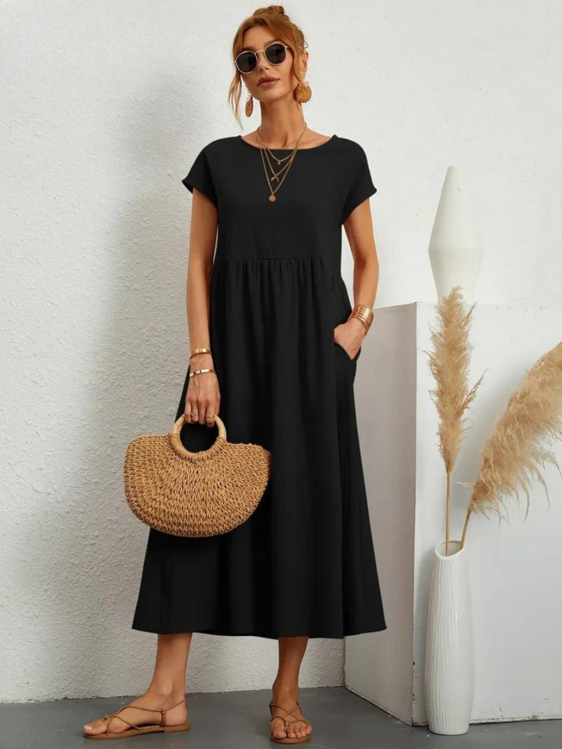 Melina | Women's Cotton Cap Sleeve Gathered Waist Midi Dress Carol & Margaret Wilmington