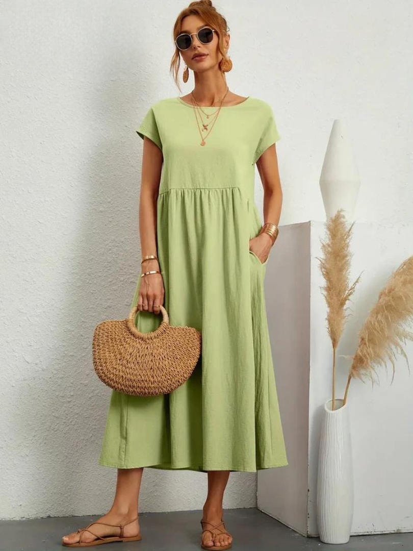 Melina | Women's Cotton Cap Sleeve Gathered Waist Midi Dress Carol & Margaret Wilmington