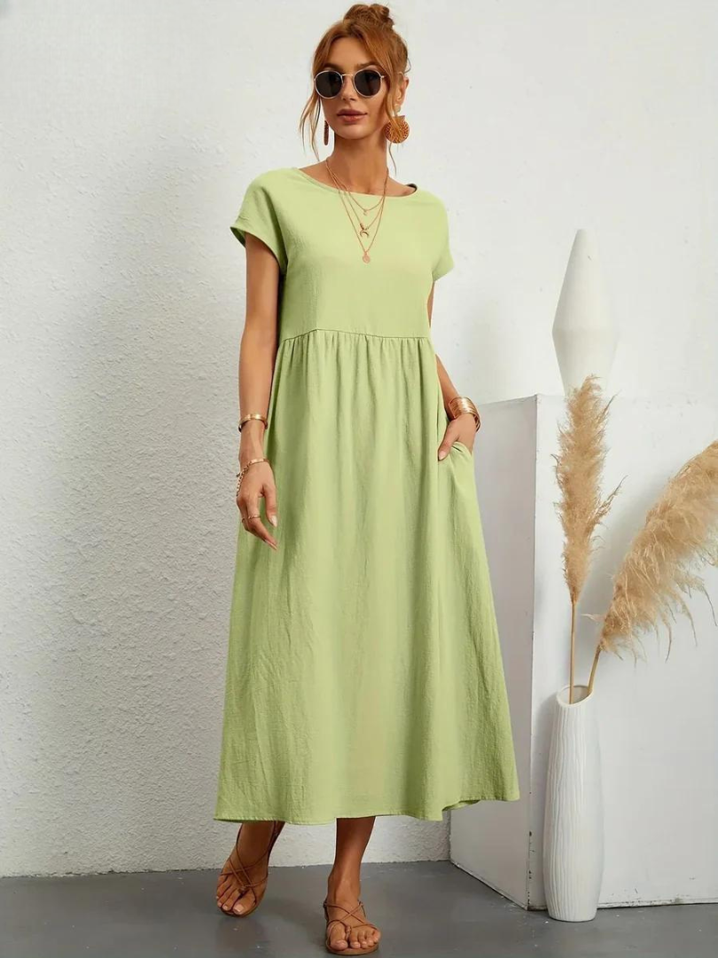 Melina | Women's Cotton Cap Sleeve Gathered Waist Midi Dress Carol & Margaret Wilmington