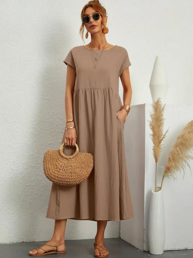 Melina | Women's Cotton Cap Sleeve Gathered Waist Midi Dress Carol & Margaret Wilmington