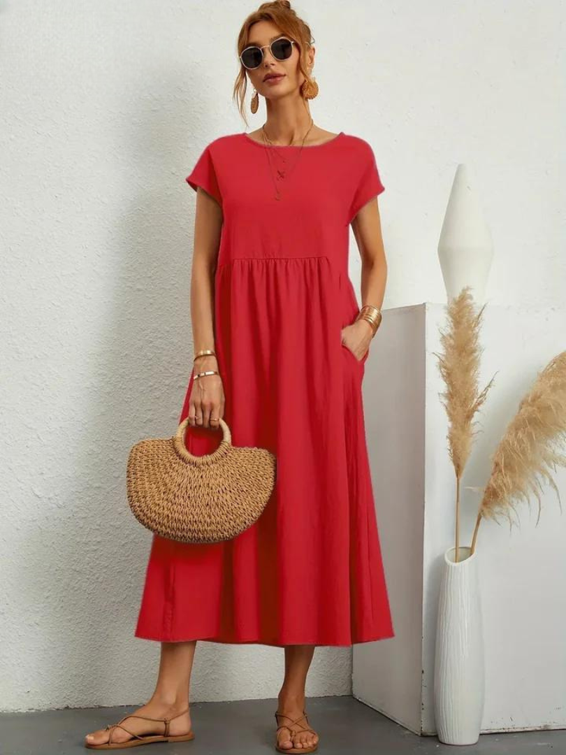 Melina | Women's Cotton Cap Sleeve Gathered Waist Midi Dress Carol & Margaret Wilmington
