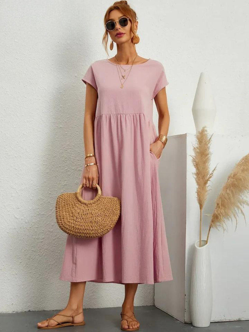 Melina | Women's Cotton Cap Sleeve Gathered Waist Midi Dress Carol & Margaret Wilmington
