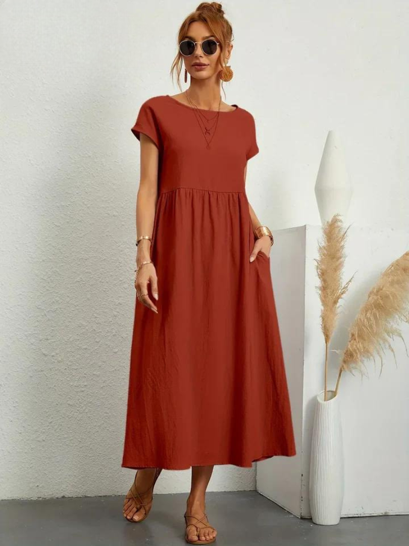 Melina | Women's Cotton Cap Sleeve Gathered Waist Midi Dress Carol & Margaret Wilmington