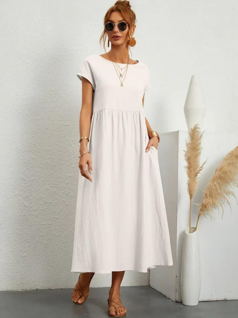 Melina | Women's Cotton Cap Sleeve Gathered Waist Midi Dress Carol & Margaret Wilmington