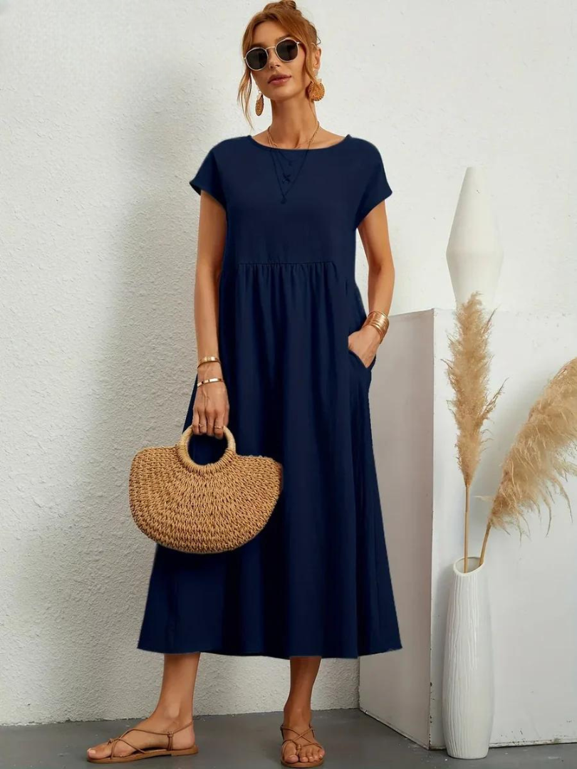 Melina | Women's Cotton Cap Sleeve Gathered Waist Midi Dress Carol & Margaret Wilmington