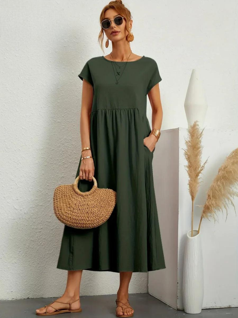 Melina | Women's Cotton Cap Sleeve Gathered Waist Midi Dress Carol & Margaret Wilmington