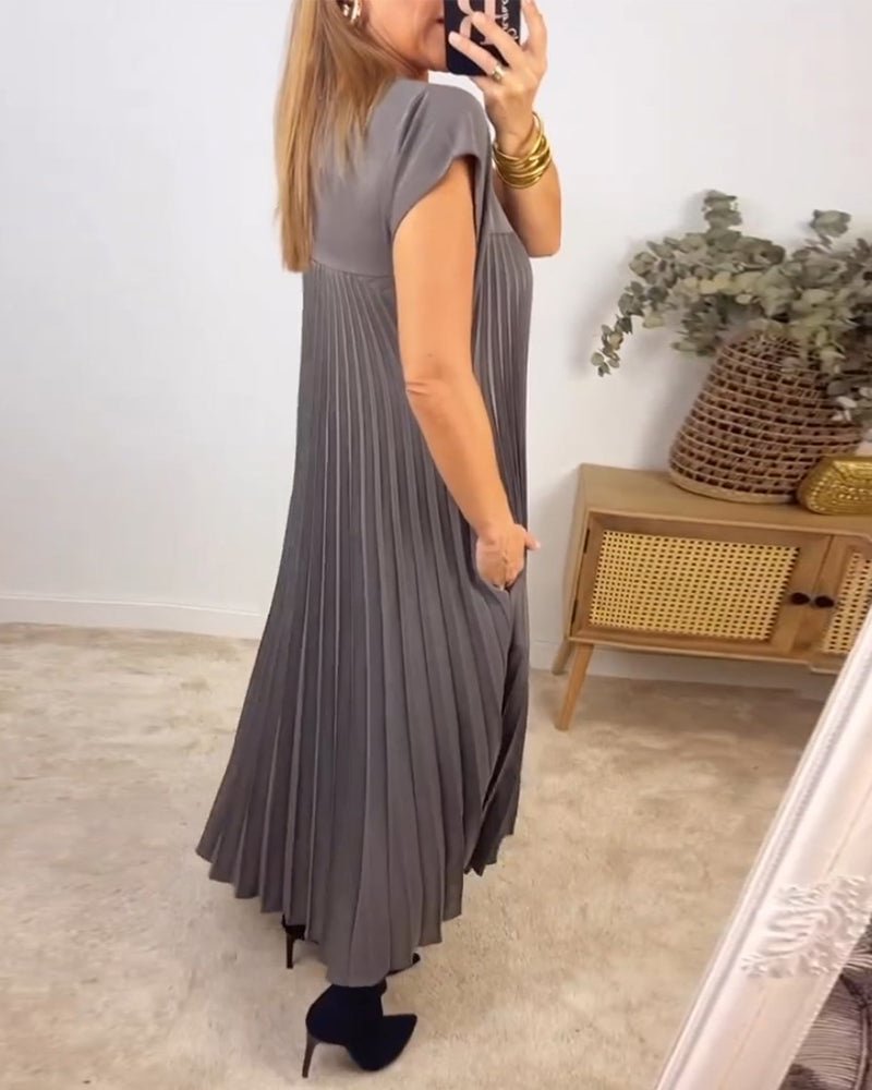 Sylvie | Women's Satin Pleated Cap Sleeve Round Neck Maxi Dress Carol & Margaret Wilmington