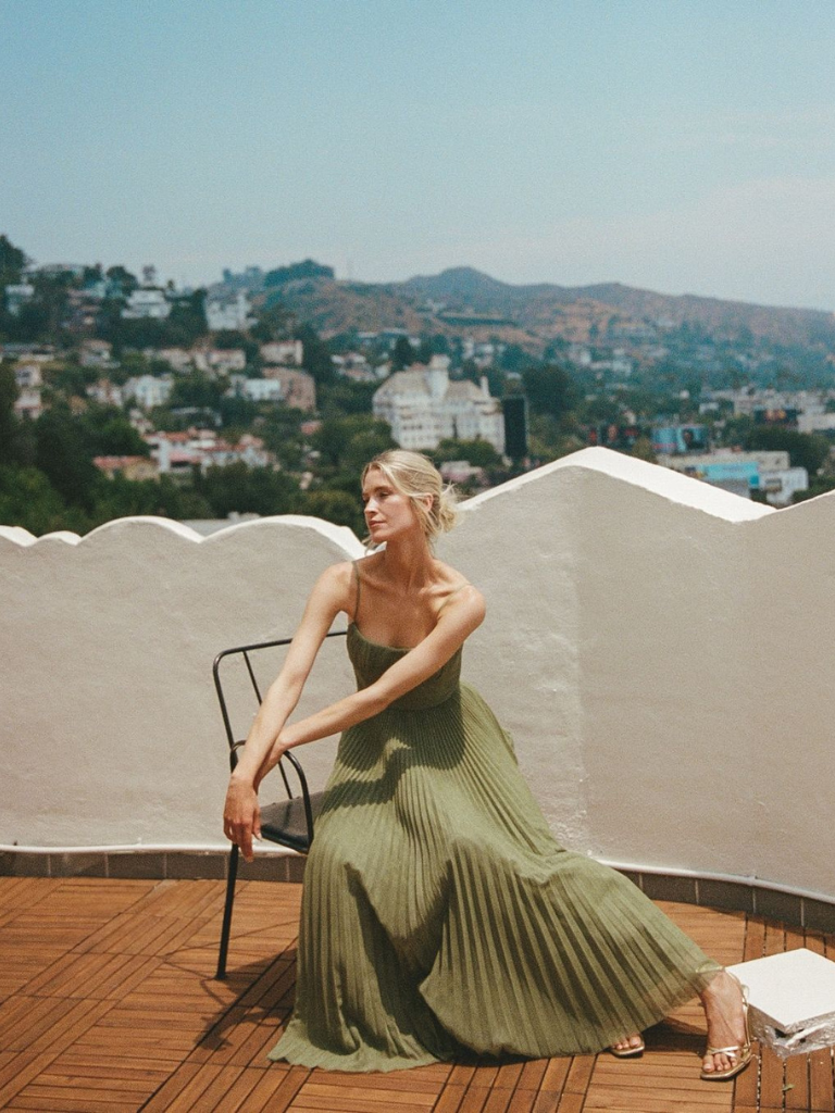 Zora | Women's Green Chiffon Pleated Corset Bustier Maxi Dress Carol & Margaret Wilmington