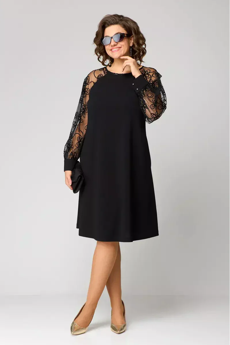 Macy | Women's Black Stretch Mesh Embroidered Sleeve Mini Dress Carol & Margaret Wilmington