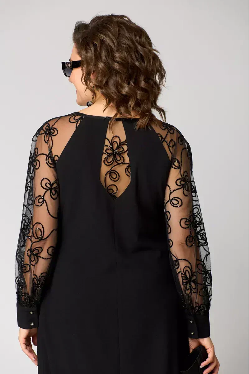 Macy | Women's Black Stretch Mesh Embroidered Sleeve Mini Dress Carol & Margaret Wilmington