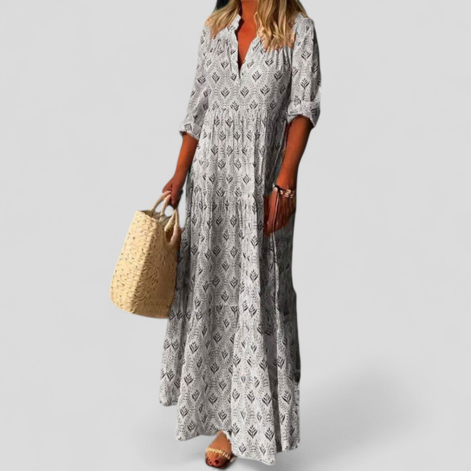 Patricia | Women's Cotton Boho Printed V-Neck Maxi Dress Carol & Margaret Wilmington