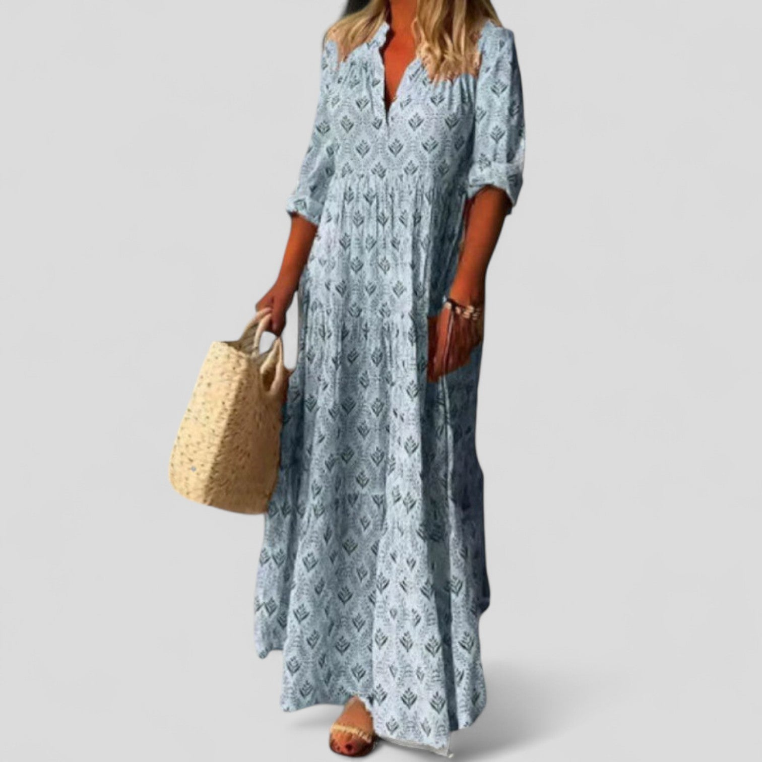 Patricia | Women's Cotton Boho Printed V-Neck Maxi Dress Carol & Margaret Wilmington