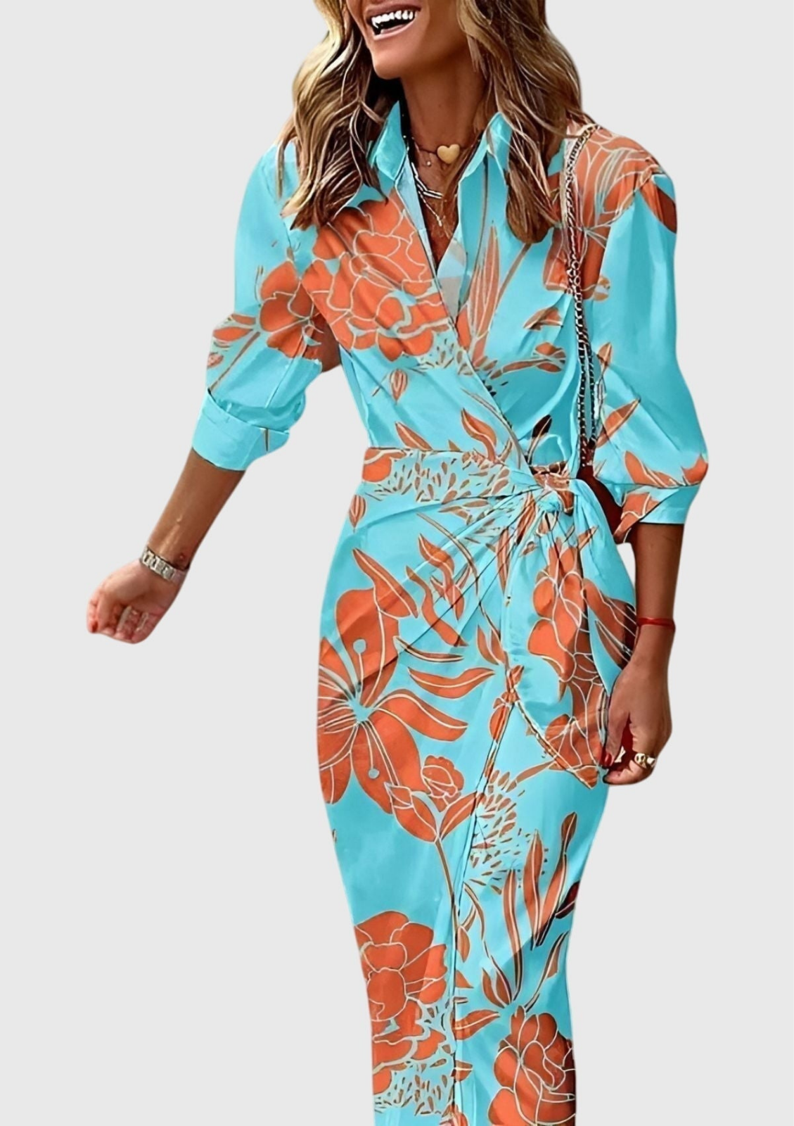 Liberty | Women's Satin Geometric Print Wrap Tie-Waist Maxi Dress Carol & Margaret Wilmington