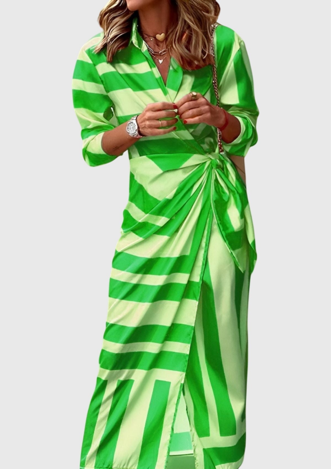 Liberty | Women's Satin Geometric Print Wrap Tie-Waist Maxi Dress Carol & Margaret Wilmington