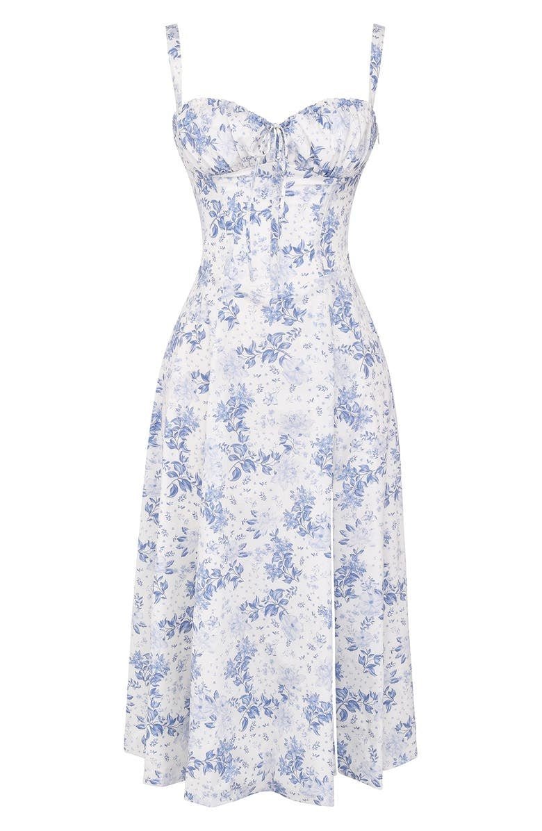 Amelia | Floral Corset Midi Dress Sweetheart Neckline