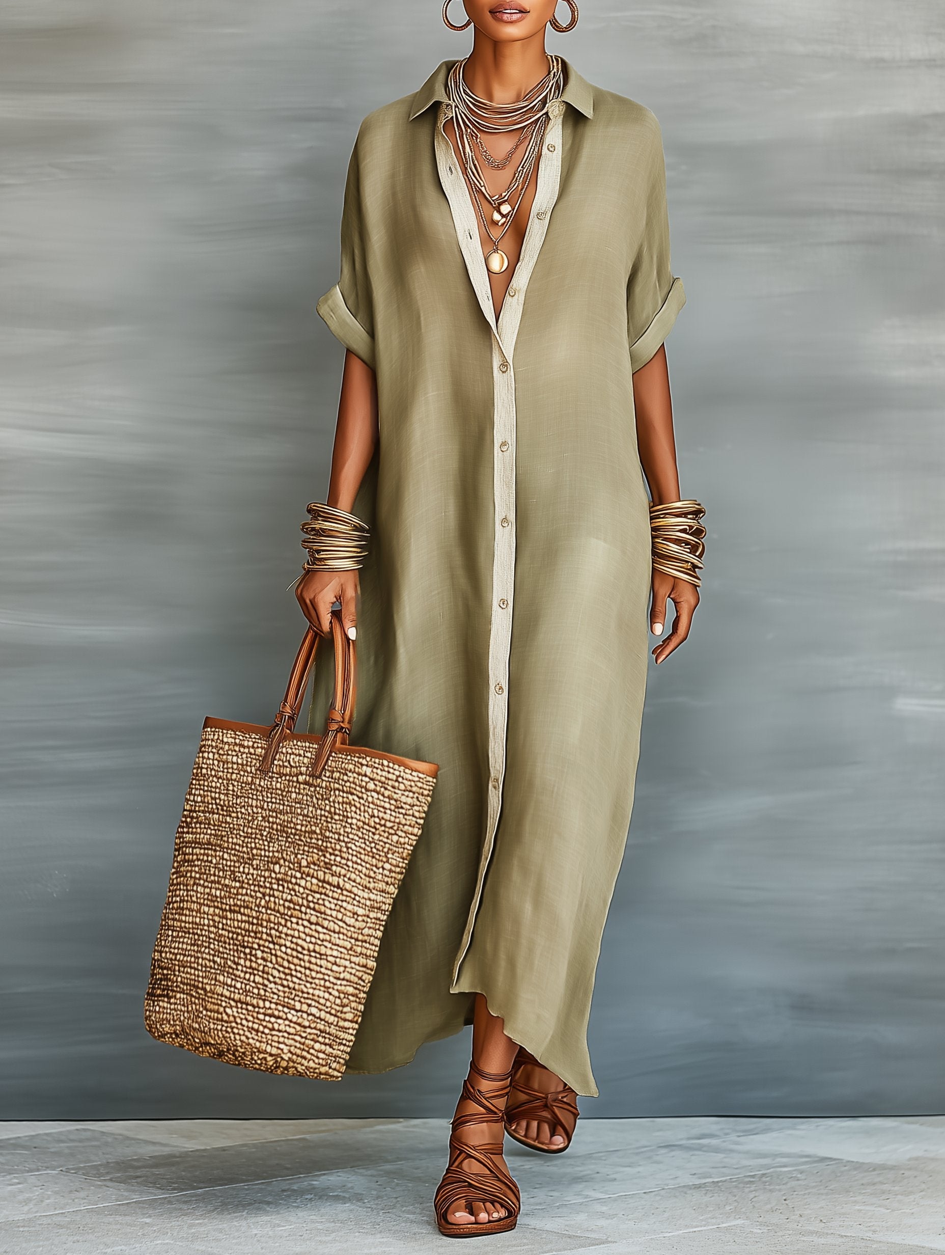 Harper | Maxi Shirt Dress Linen Blend Short Sleeve Minimalist