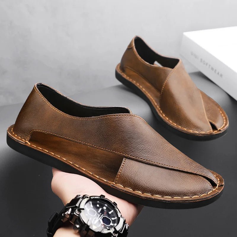 Lucas | Men's Leather Slide Sandals Italian Calfskin Contoured Foam