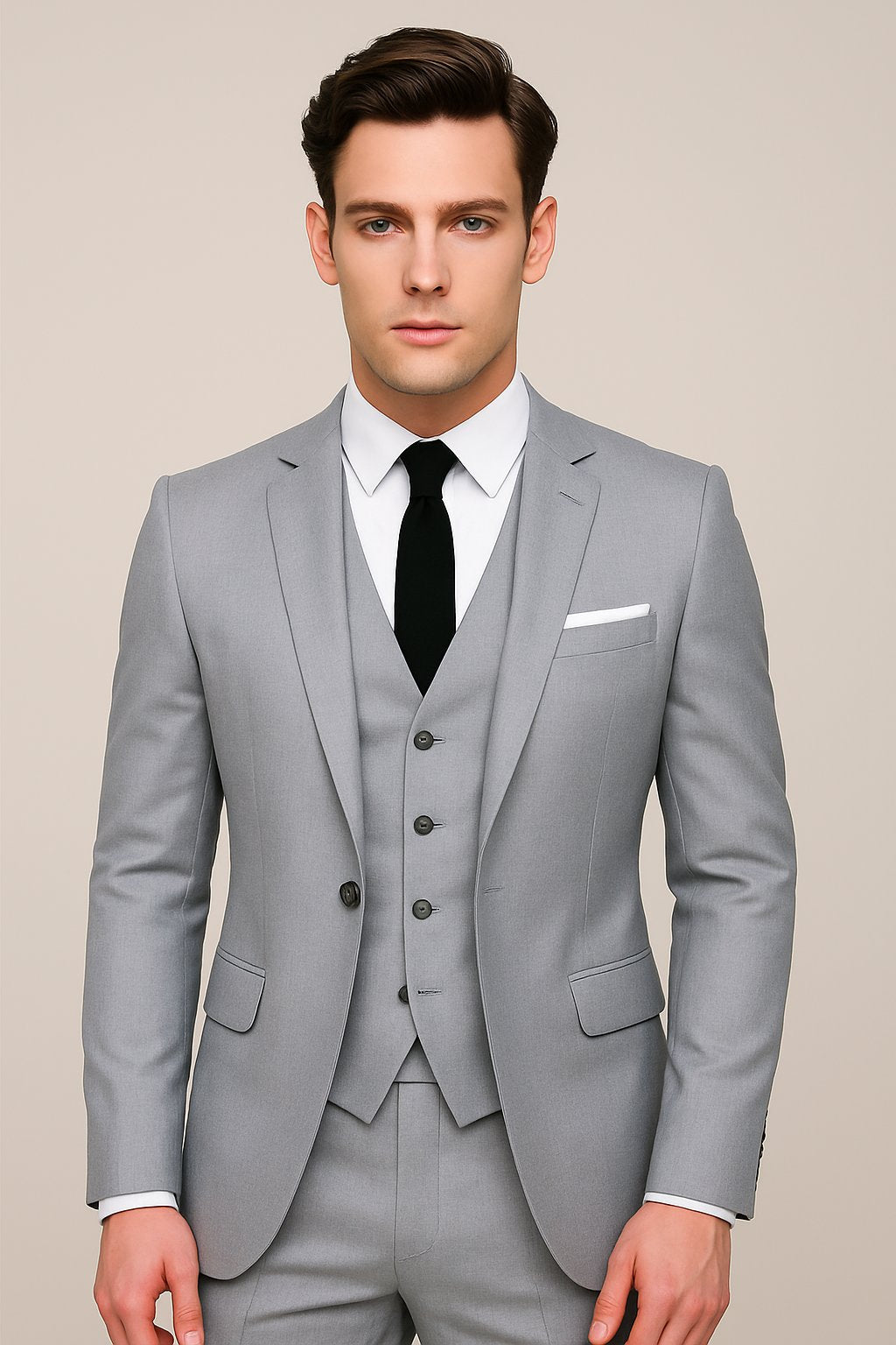 Men's Three-Piece Slim-Fit Formal Suit - Grey