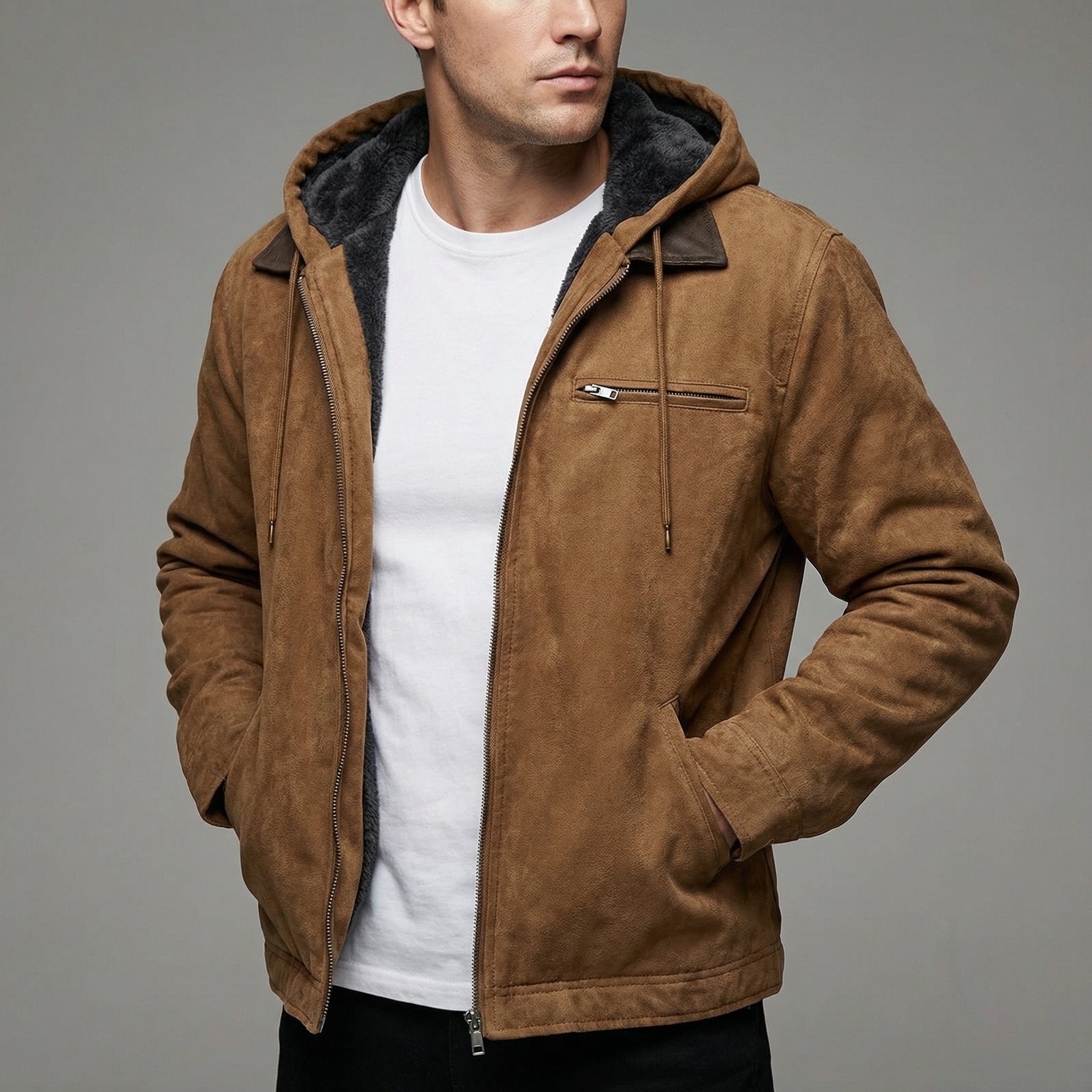 Men's Winter Coat Zipper Pockets Outdoor Casual - Camel