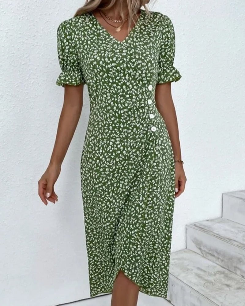 Olivia | Midi Wrap Dress V-Neck Floral Print Button Side