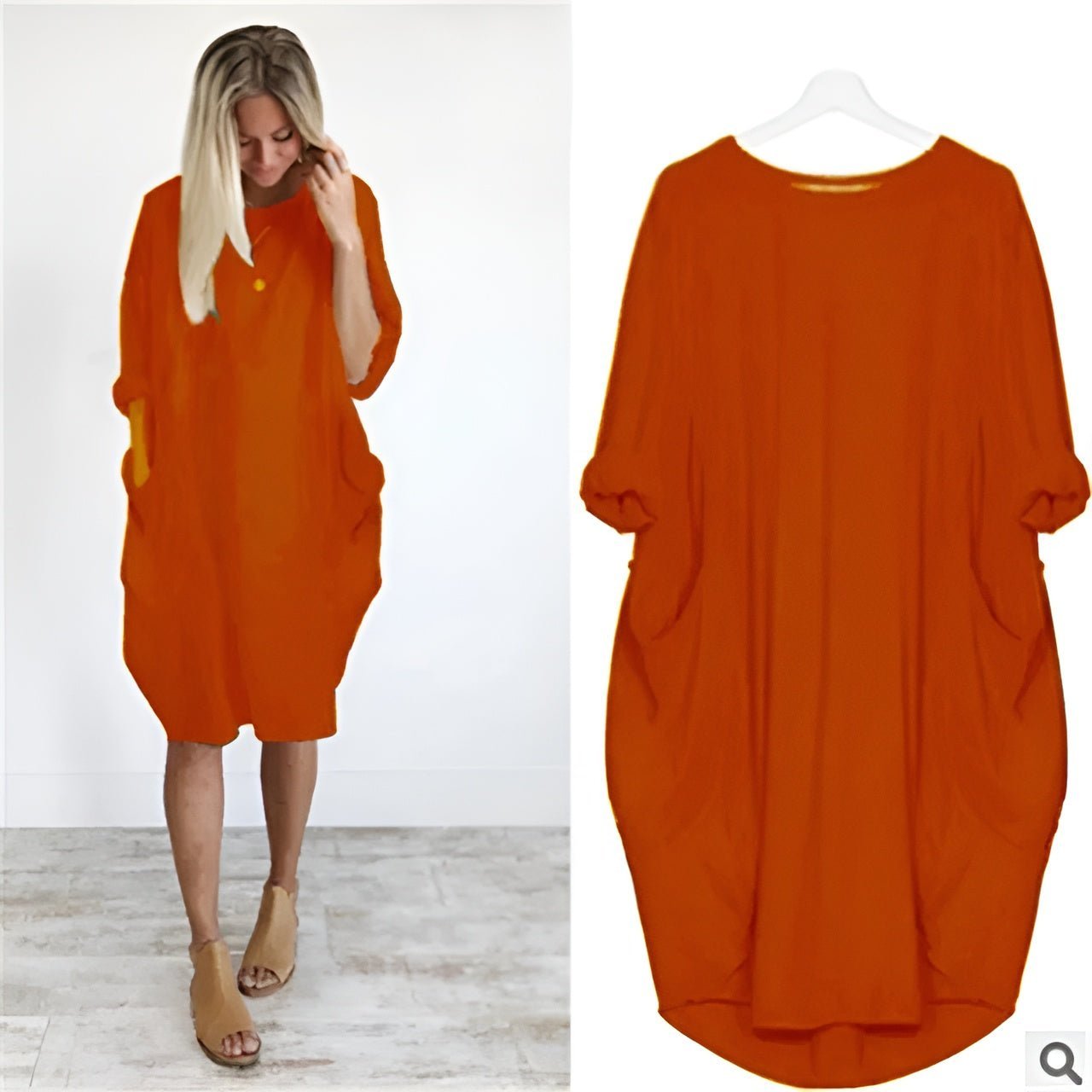 Plus Size Midi Dress with Pockets Oversized Casual Comfort - Orange