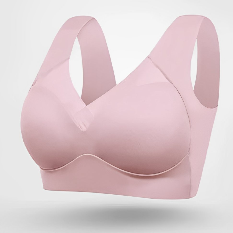 Plus Size Wireless Bra V-Neck Molded Cup Pull-On Design - Pink