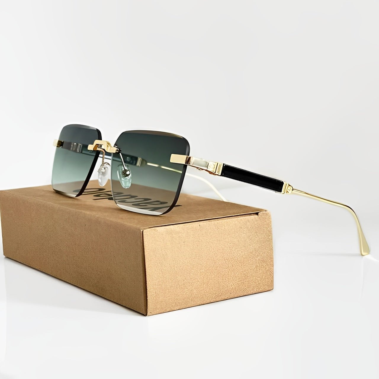 Sunglasses Retro Square Gold Titanium Frame Gradient UV400 - Green (Most Popular)