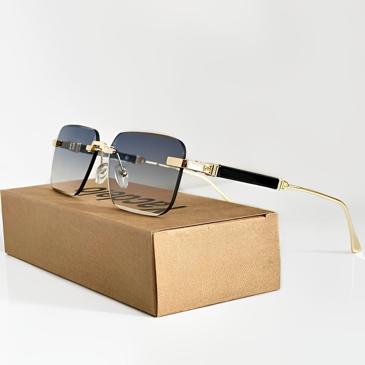 Sunglasses Retro Square Gold Titanium Frame Gradient UV400 - Ashford Slate