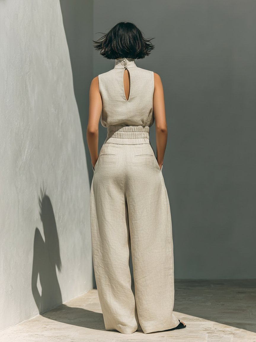Emma | Two Piece Set Sleeveless Top Wide Leg Pants Linen