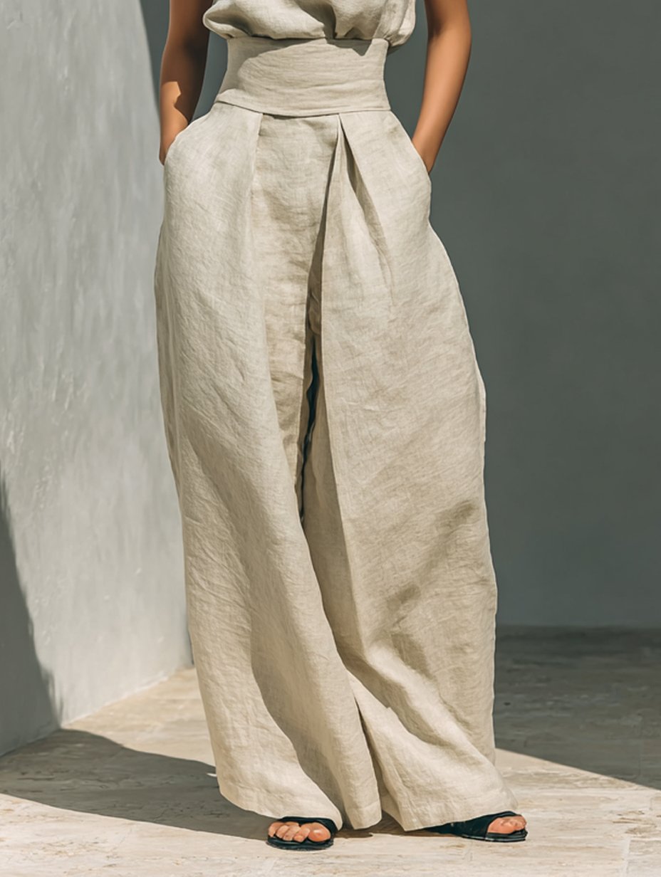 Emma | Two Piece Set Sleeveless Top Wide Leg Pants Linen