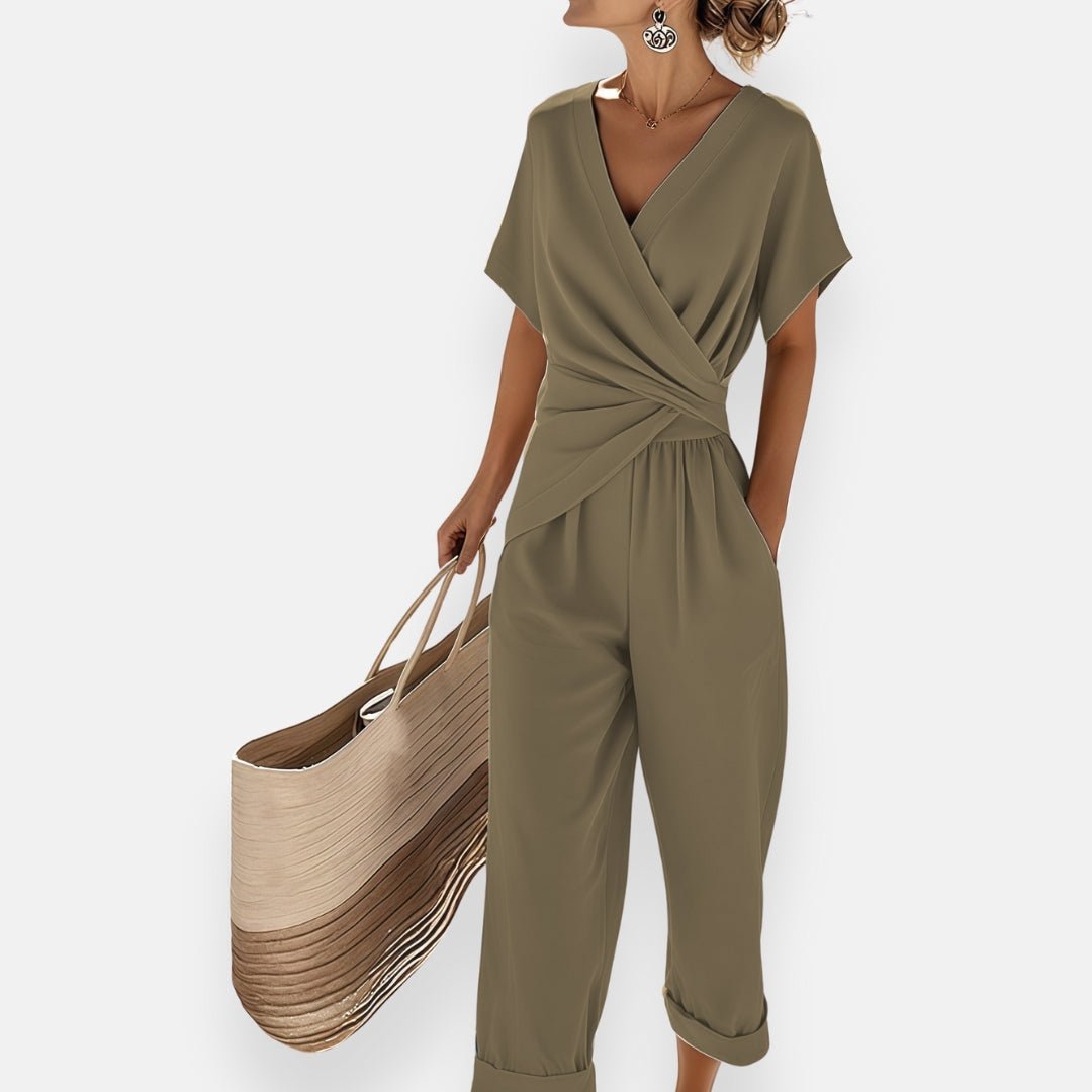 Two-Piece Set Wrap Top Wide-Leg Pants Draped Bow - Green