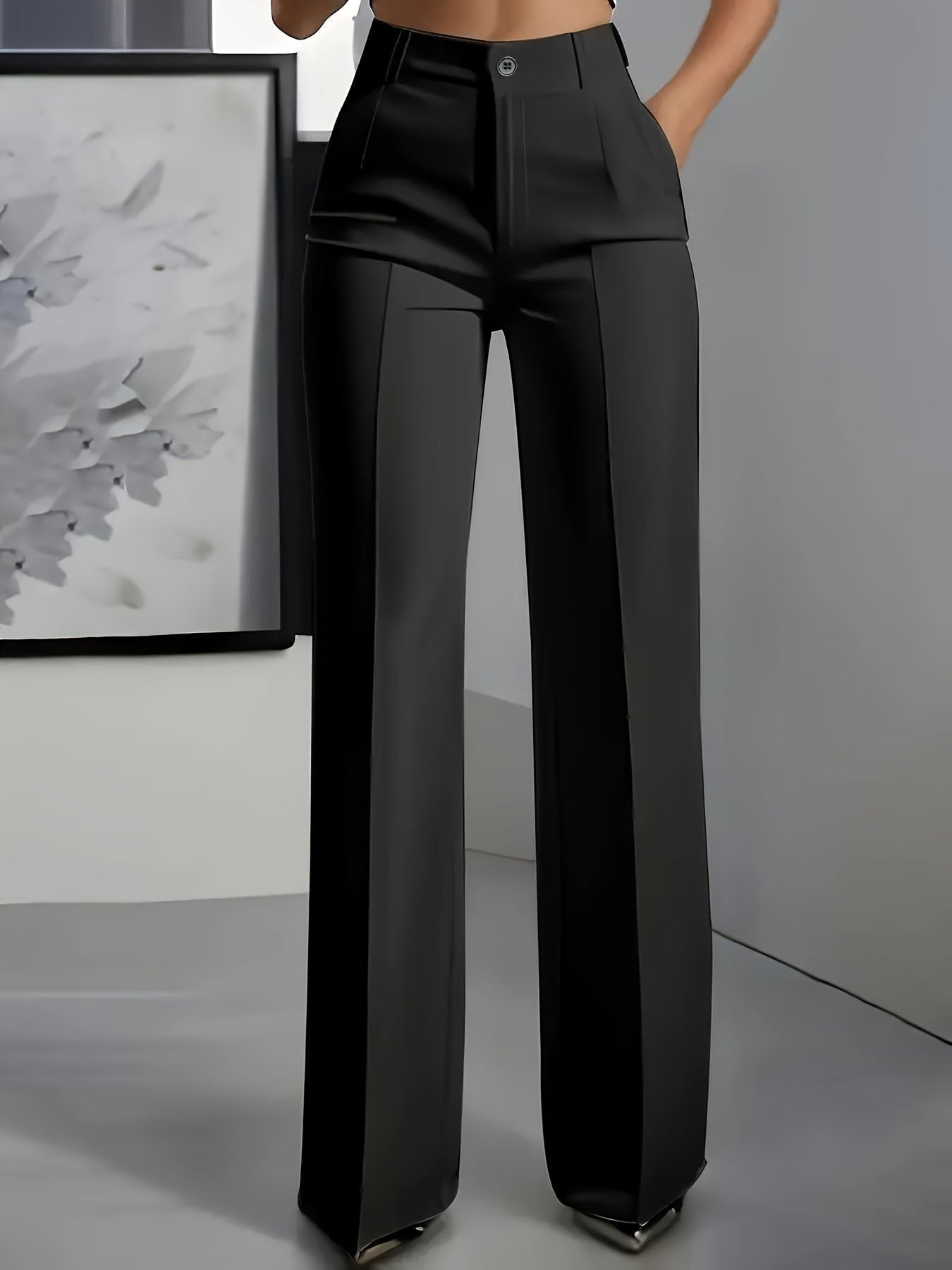 Women's High Waisted Wide Leg Pants Front Pleat Straight Fit - Schwarz