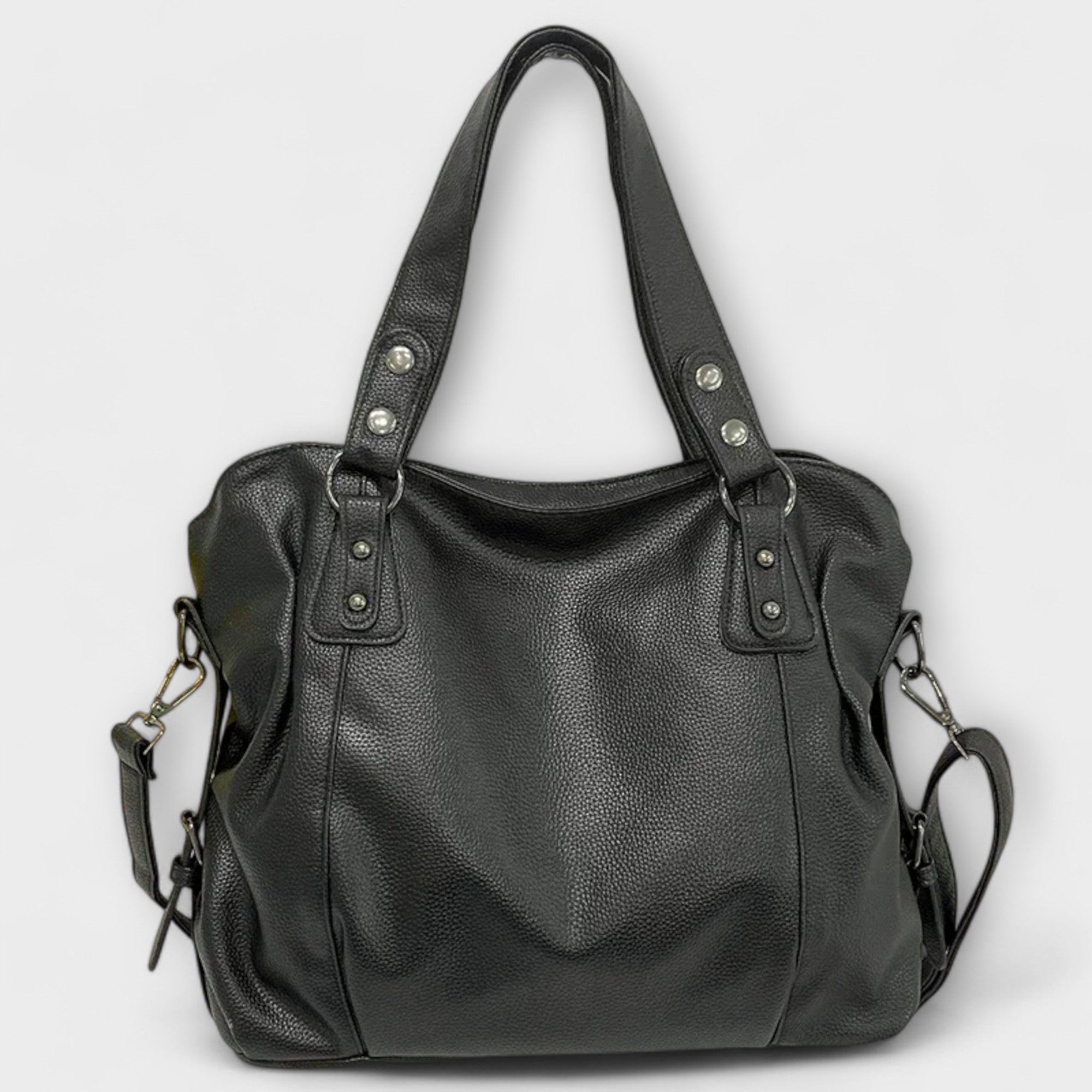 Women's Large Capacity Vegan Leather Shoulder Bag - Black