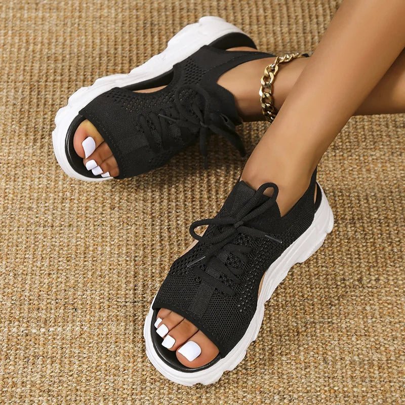 Camila | Women's Orthopedic Platform Sandals Lace-Up Knit