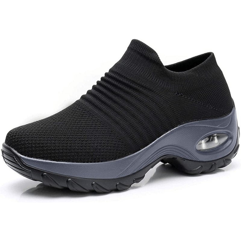 Women's Orthopedic Slip-On Sneakers Air Cushion - Black (Gray Sole)