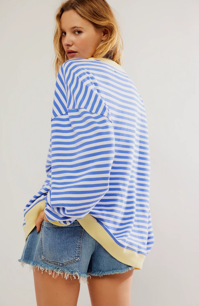 Victoria | Women's Oversized Drop-Shoulder Striped Contrast-Trim Sweatshirt