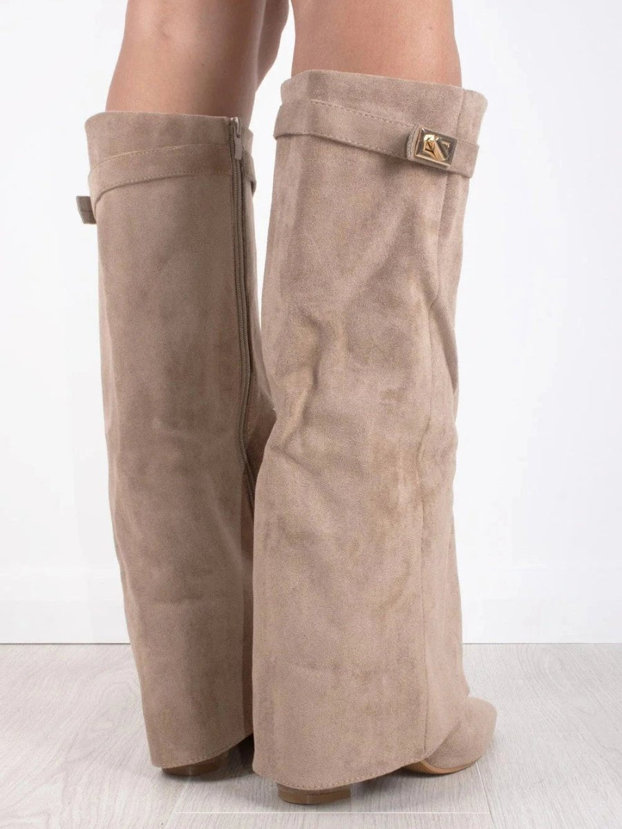 Amelia | Women's Suede Knee High Boots with Gold Hardware