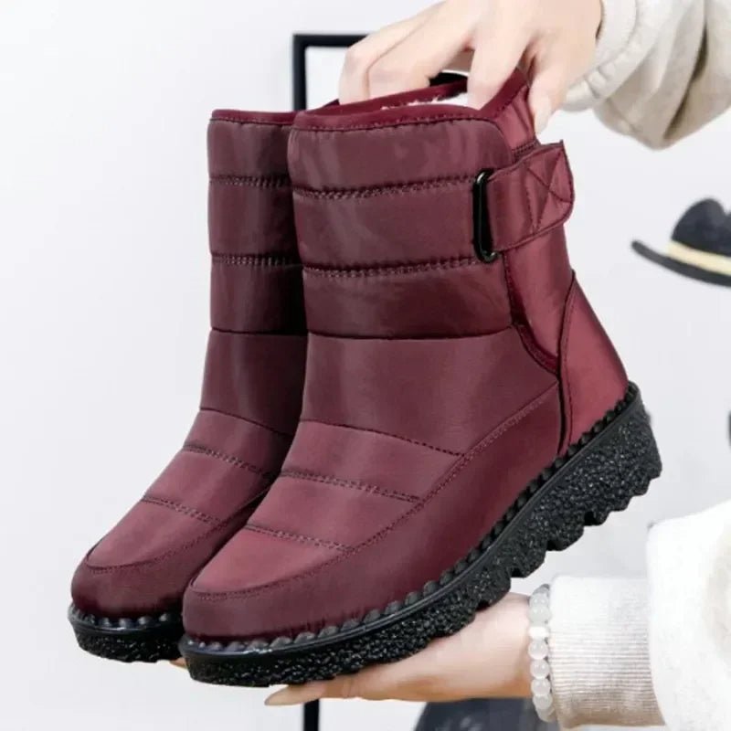 Women's Waterproof Boots Winter Snow Quilted Ankle - Red