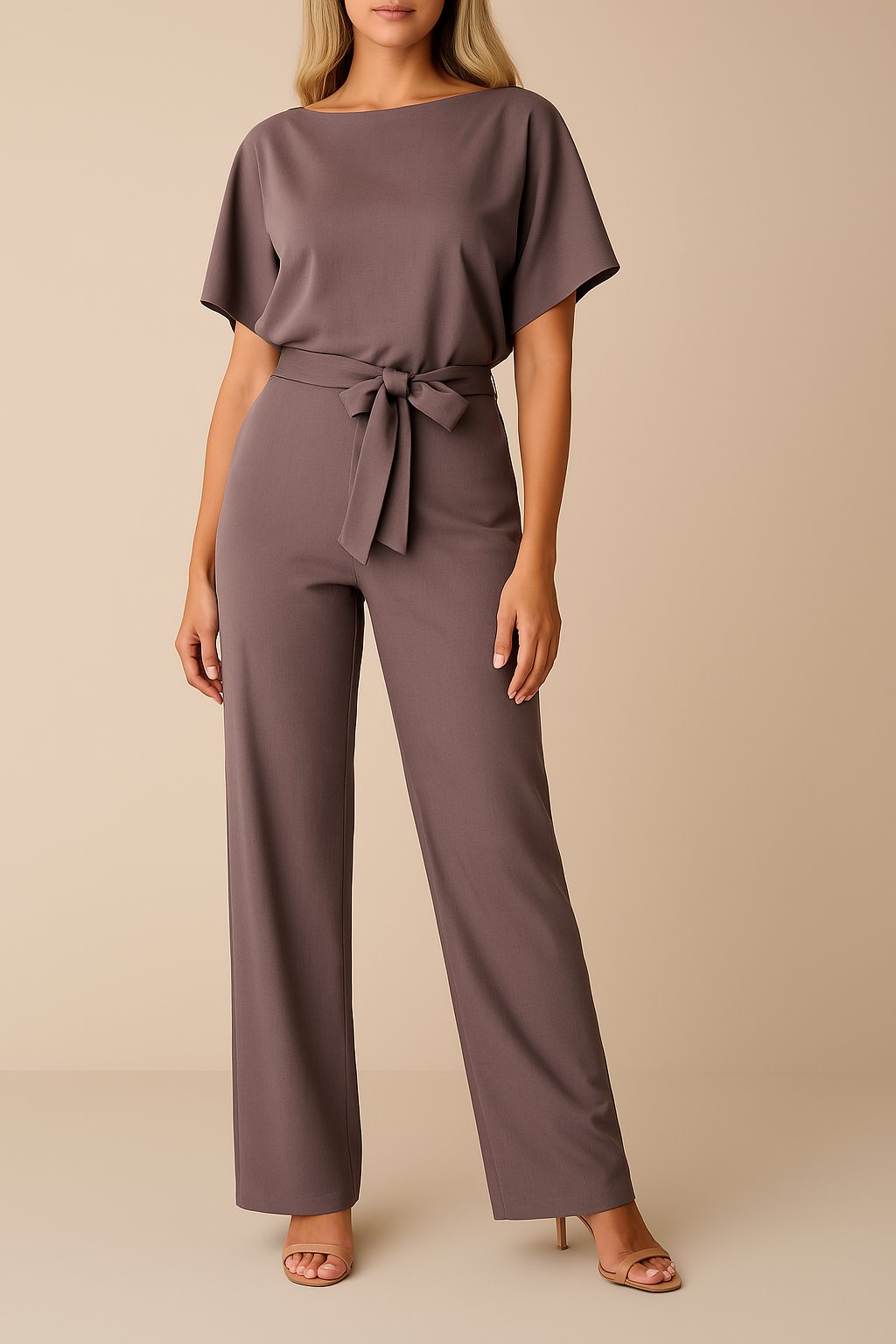 Women's Wide Leg Jumpsuit Short Sleeve Belted - Lila